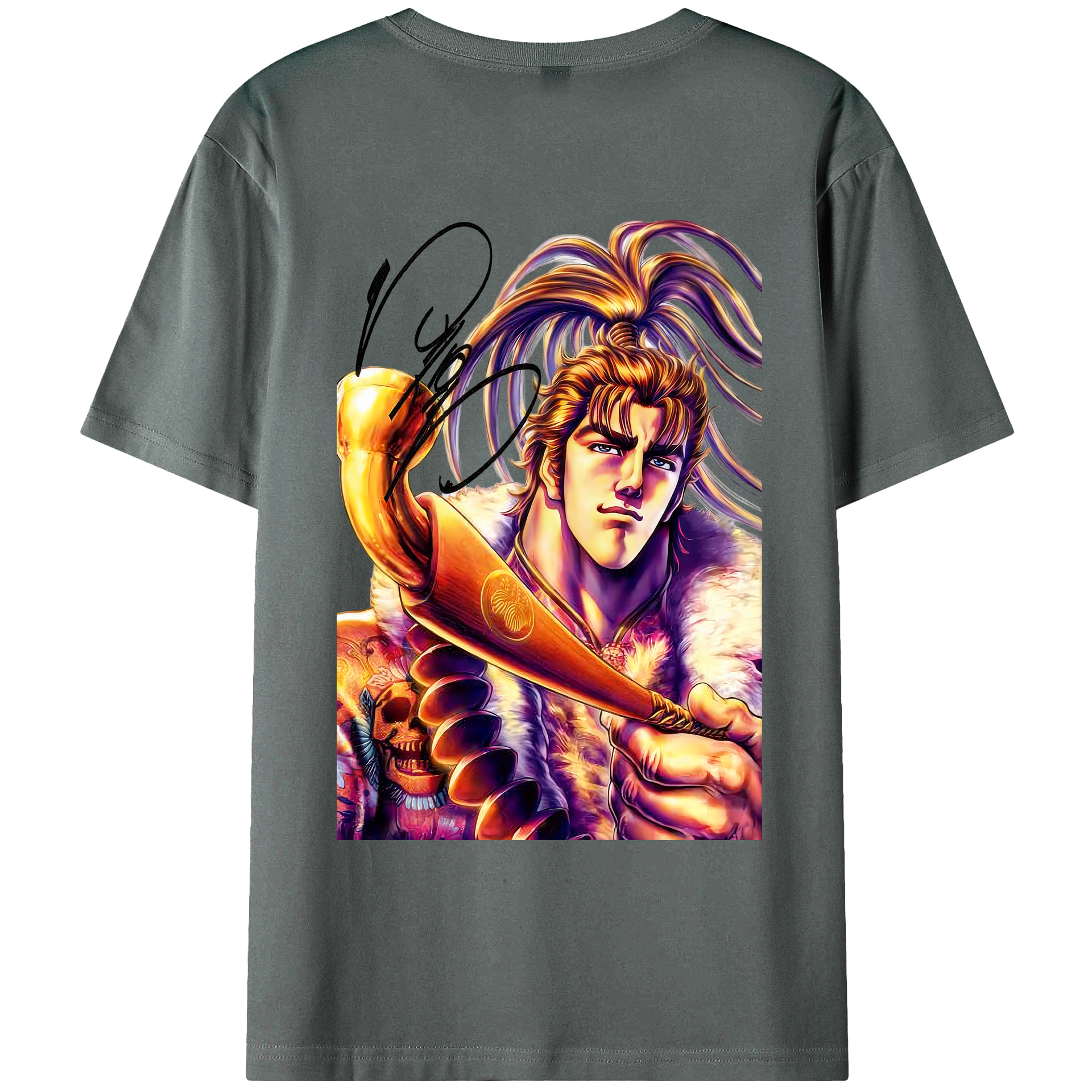（画像用） 北斗の拳 Fist of the North Star 綿100％ メンズ半袖Tシャツ（バックプリント） 通気性